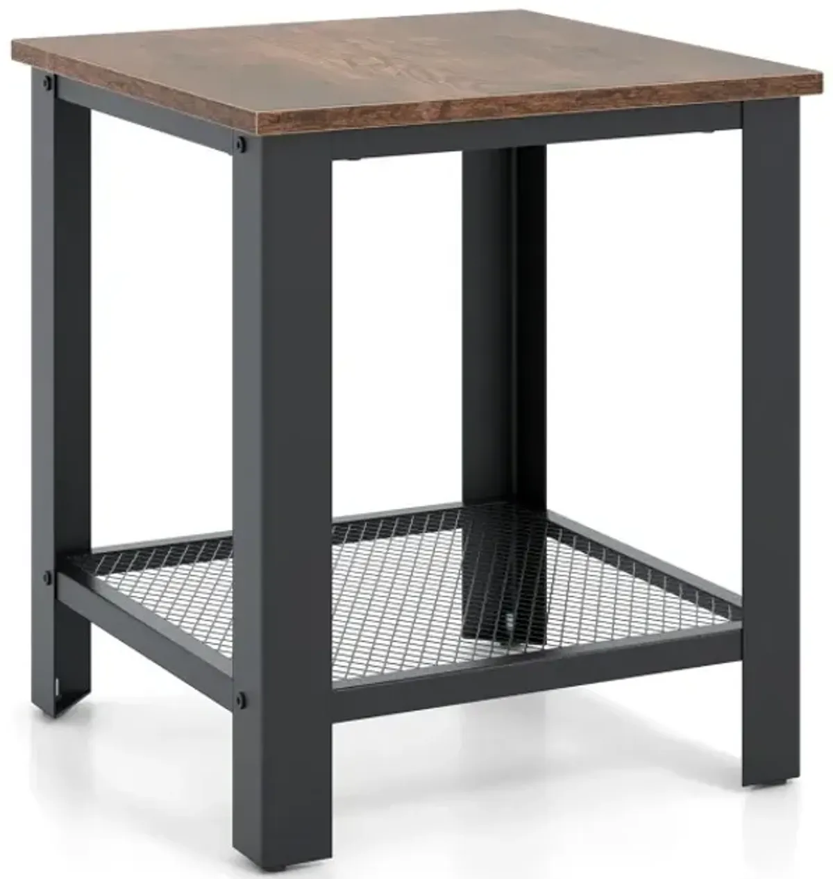 2-Tier Industrial End Table with Storage Shelf for Small Space