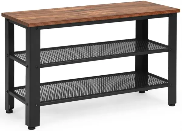 3-Tier Industrial Shoe Rack Bench with Storage Shelves