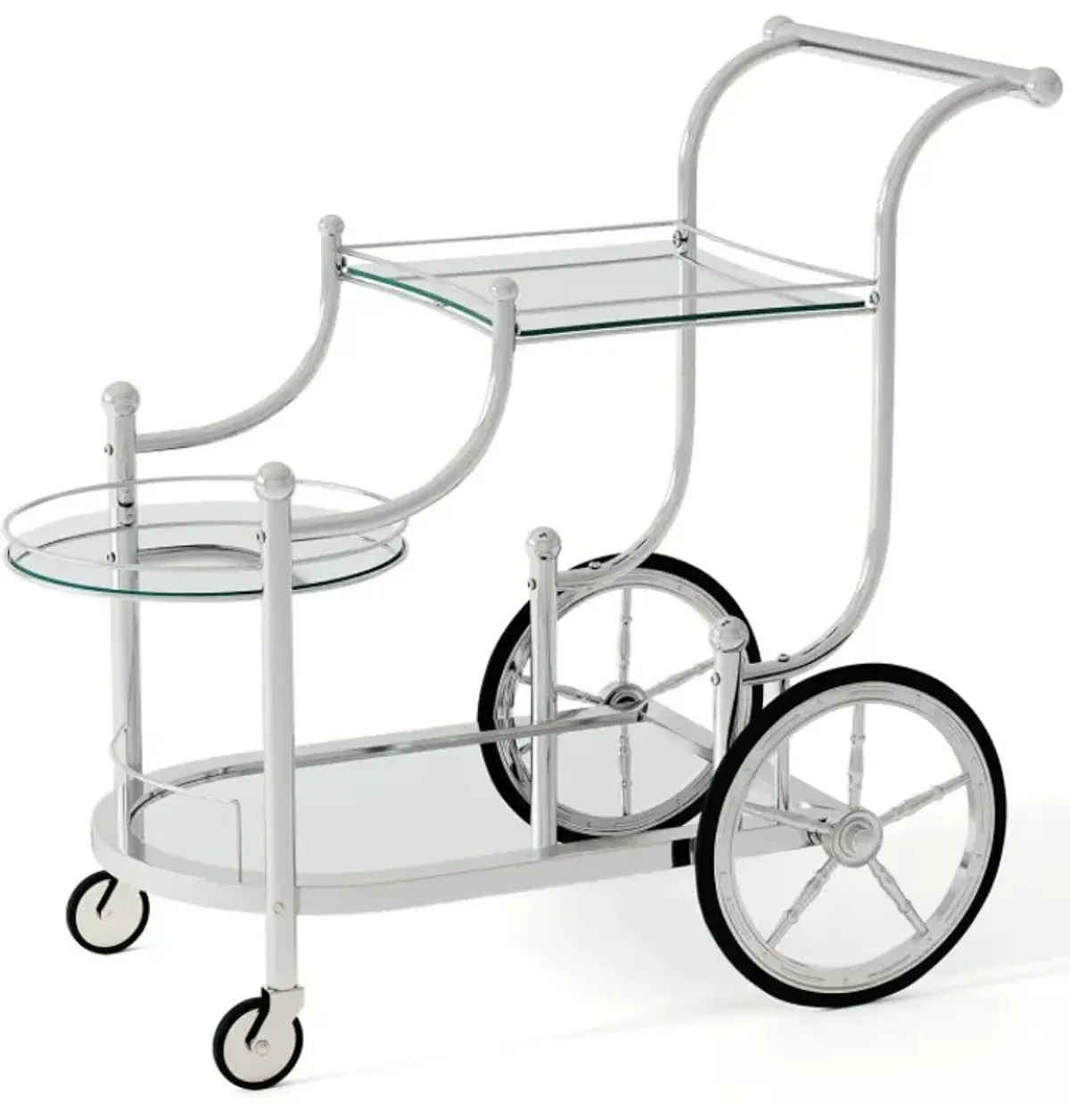 3-Tier Home Bar Serving Cart on Wheels with Mirrored Shelves