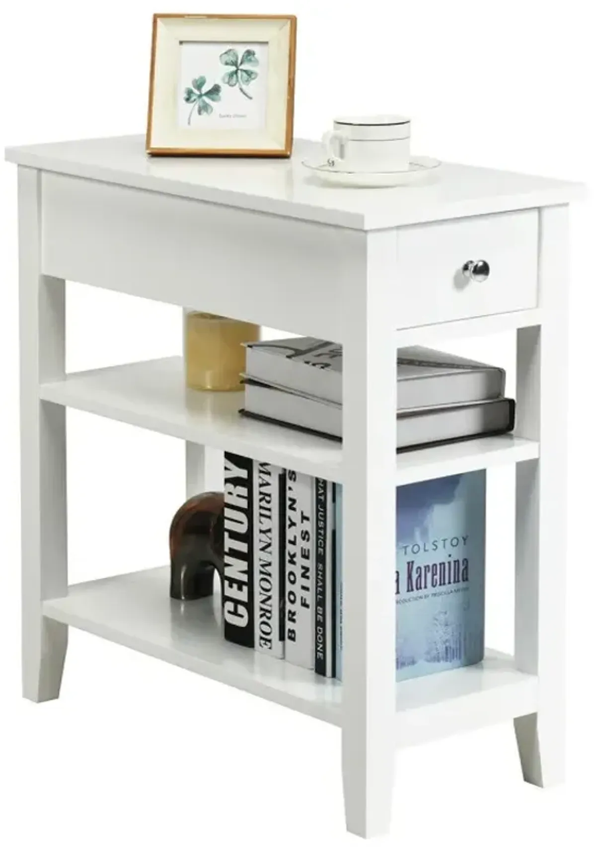 3-Tier End Table with Drawer slideway and Double Shelves