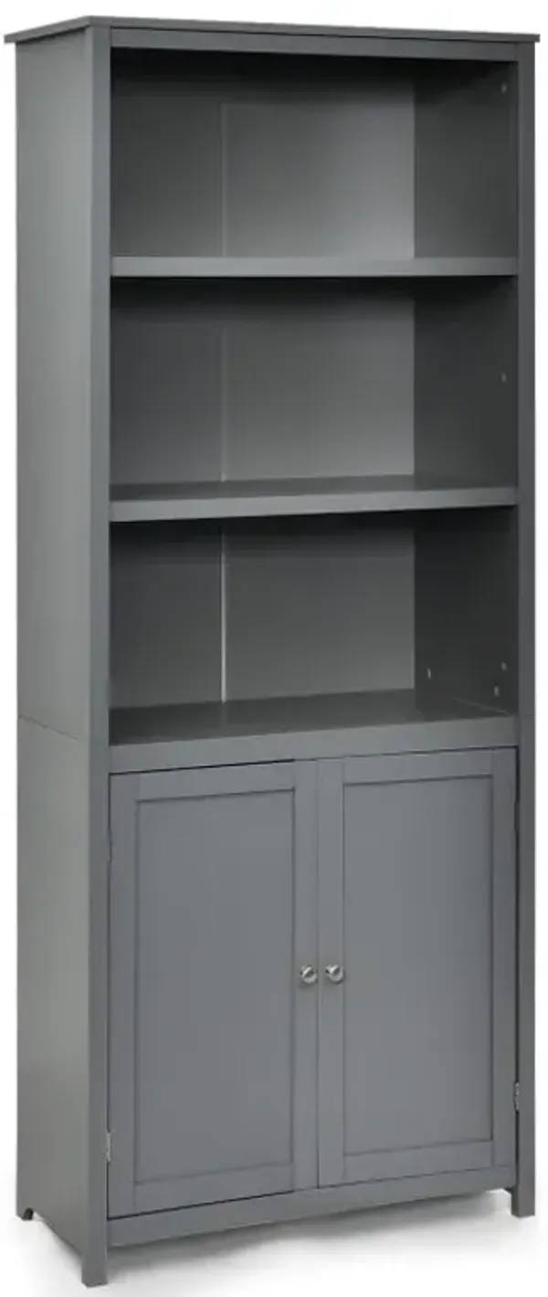 Standing Wooden Bookcase with  3 Tier Open Book Shelving and Double Doors