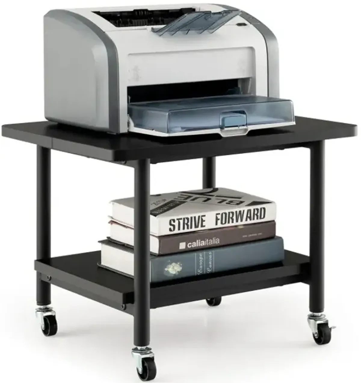 Under Desk Printer Stand with Storage Shelf and Lockable Wheels