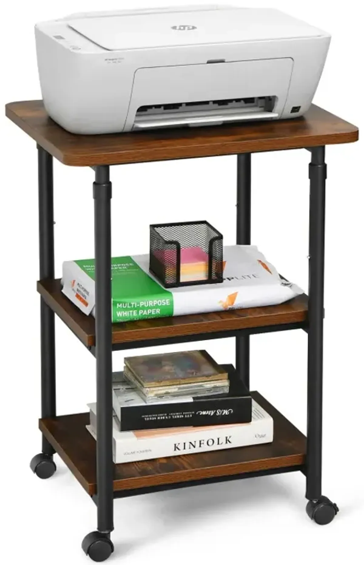 3-tier Adjustable Printer Stand with 360-degree Swivel Casters
