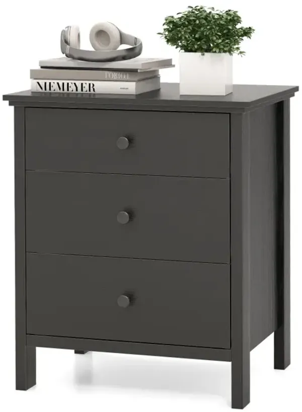 3-Drawer Wooden Nightstand Modern Bedside Table