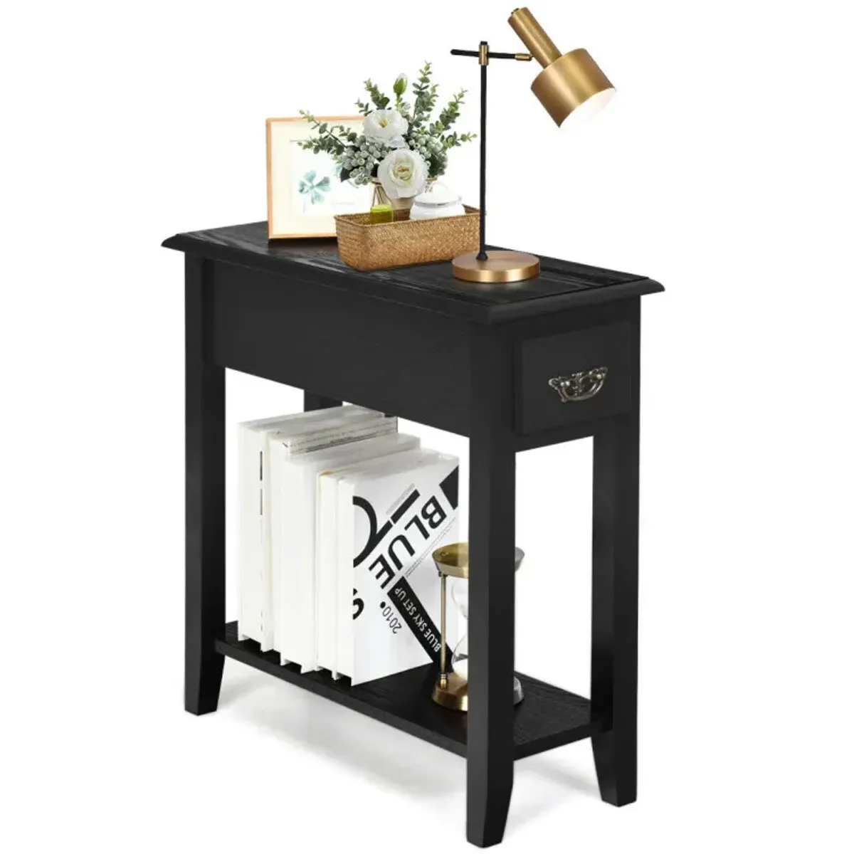 2 Tier End Bedside Sofa Side Table Narrow Nightstand