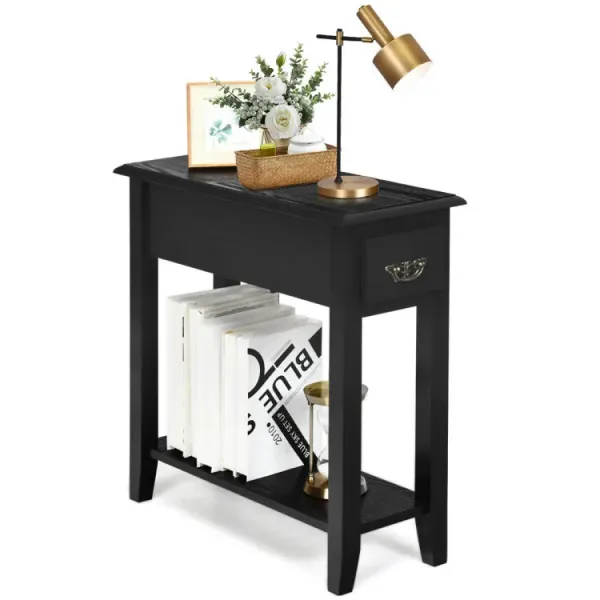 2 Tier End Bedside Sofa Side Table Narrow Nightstand