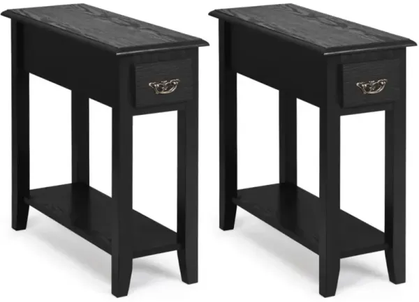 2 Pieces 2 Tier Sofa Side End Table with Drawer and Open Shelf