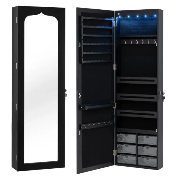 Door Hanging Mirror Jewelry Armoire with Full Length Mirror and 6 Drawers