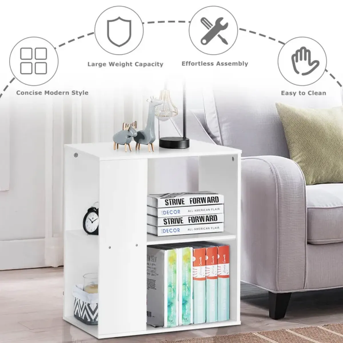 3-Tier End Table with Open Storage and Foot Pads