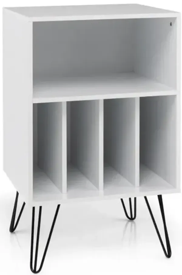 Freestanding Record Player Stand Record Storage Cabinet with Metal Legs