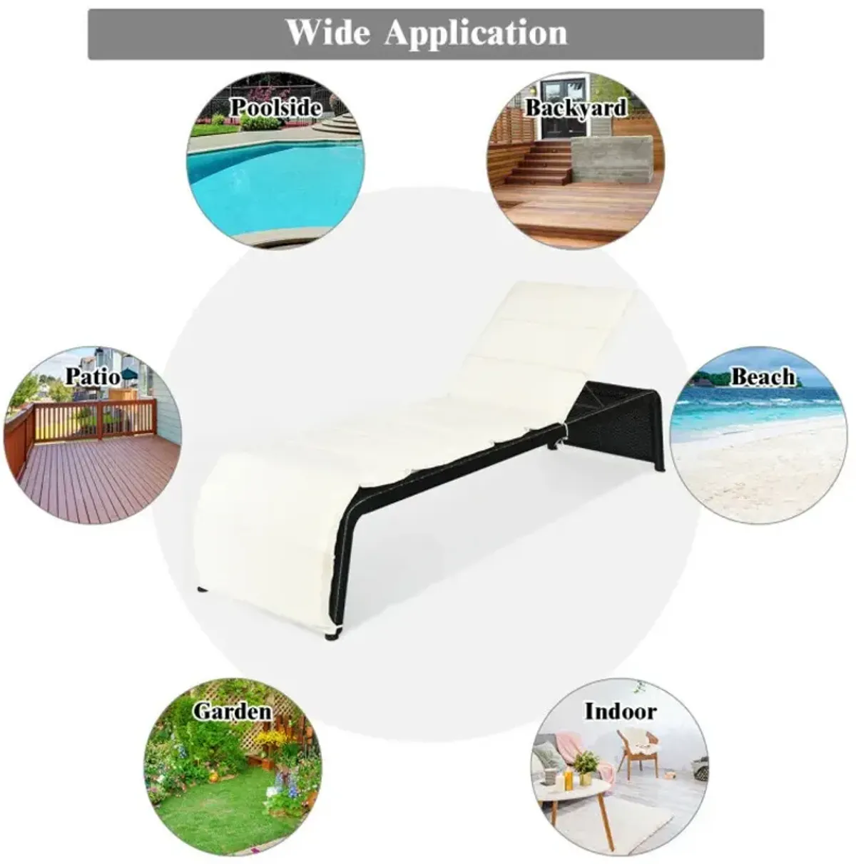 Adjustable Patio Rattan Lounge Chair with Cushioned