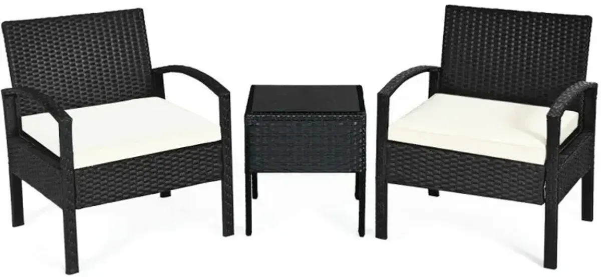 3 Pieces Outdoor Rattan Patio Conversation Set with Seat Cushions
