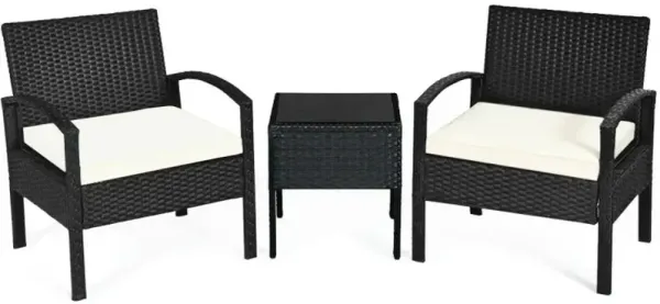 3 Pieces Outdoor Rattan Patio Conversation Set with Seat Cushions