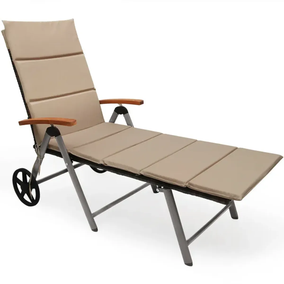 Foldable Wicker Outdoor Chaise Lounge Chair with Aluminum Frame