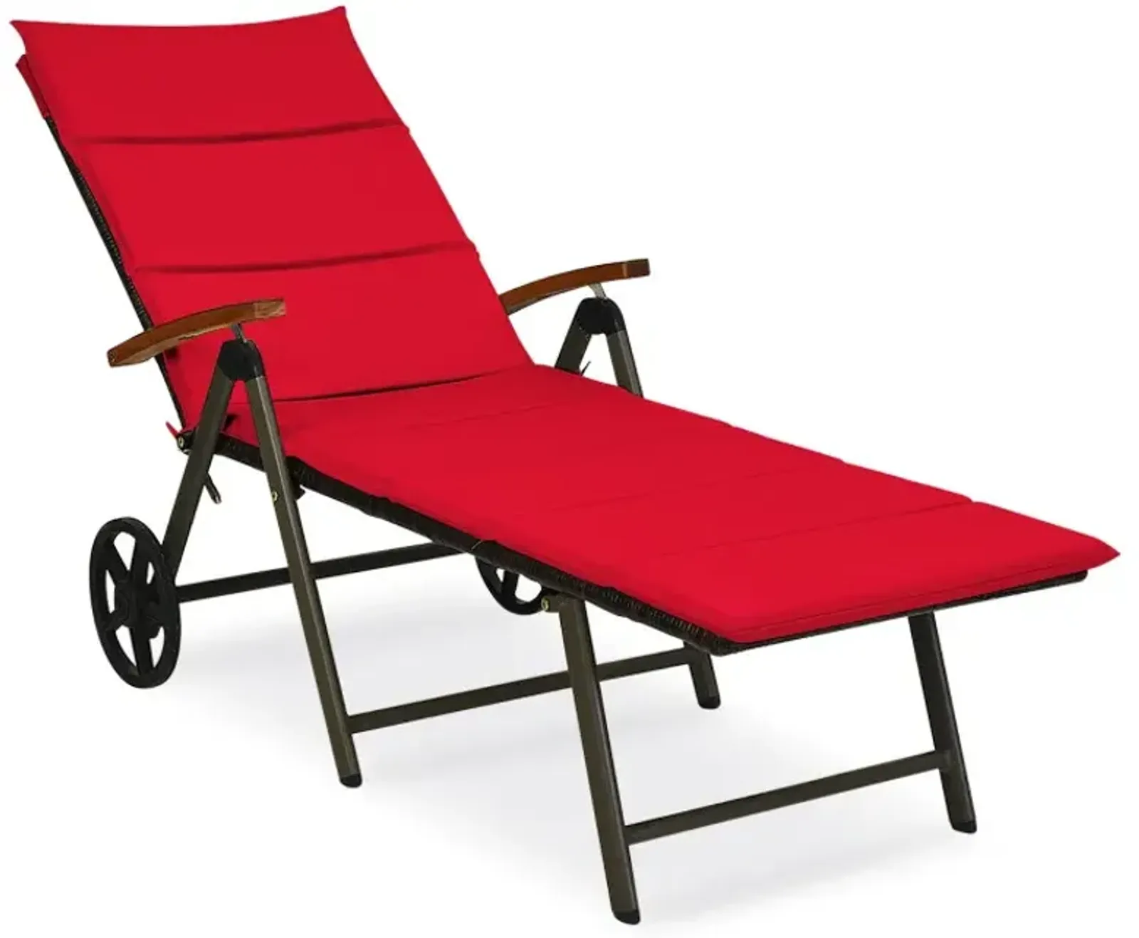 Foldable Wicker Outdoor Chaise Lounge Chair with Aluminum Frame
