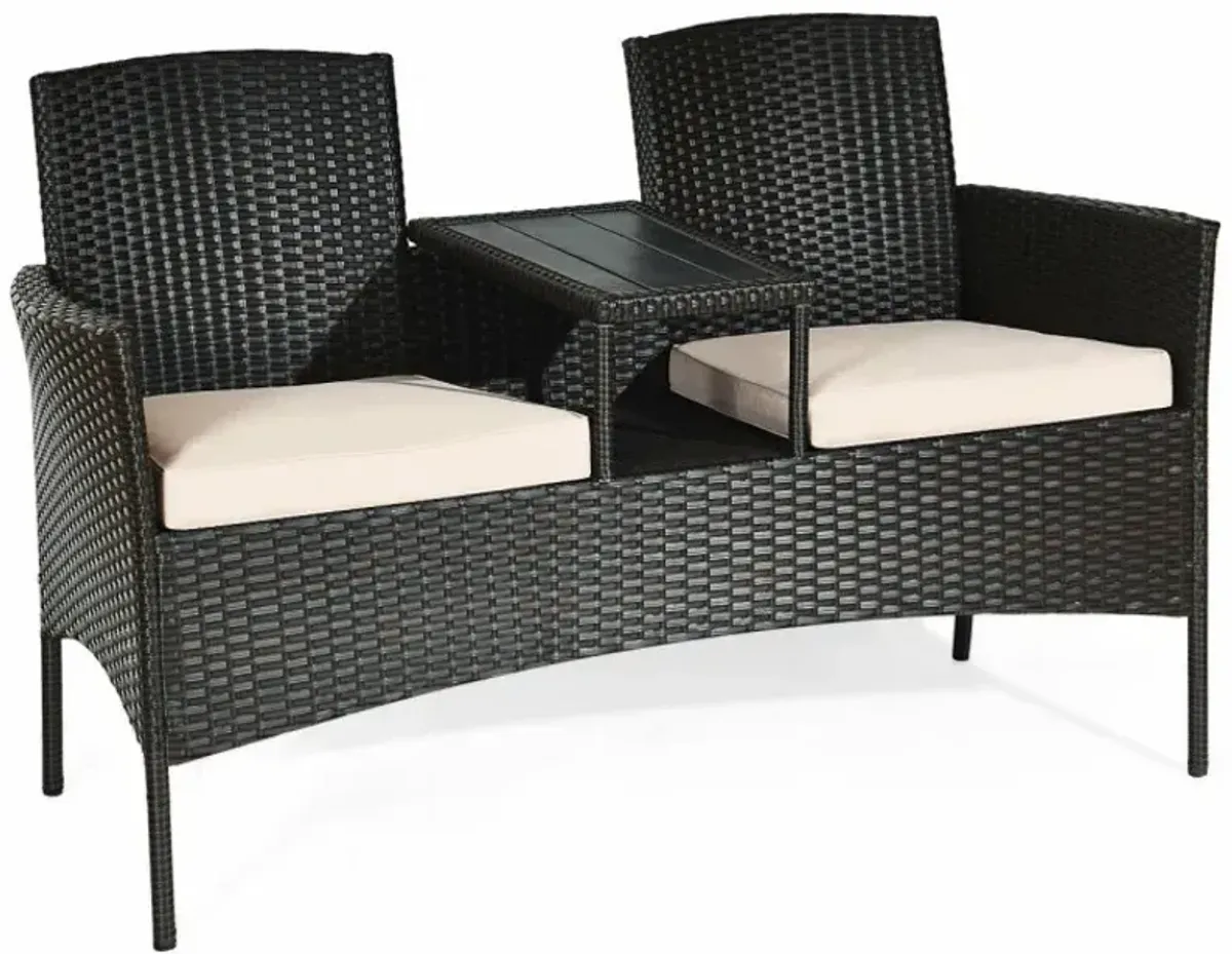 Patented Modern Patio Set with Built-in Coffee Table and Cushions