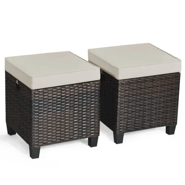 2 Pieces Patio Rattan Ottoman Set with Removable Cushions