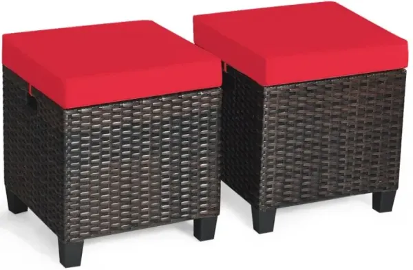 2 Pieces Patio Rattan Ottoman Set with Removable Cushions