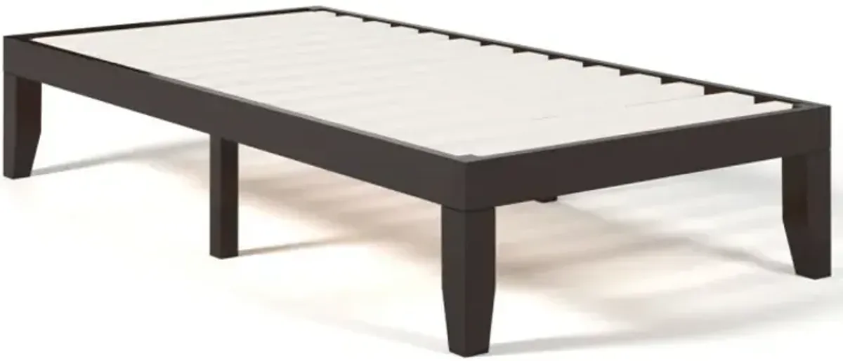 14 Inch Twin Size Rubber Wood Platform Bed Frame with Wood Slat Support