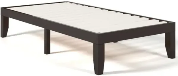 14 Inch Twin Size Rubber Wood Platform Bed Frame with Wood Slat Support