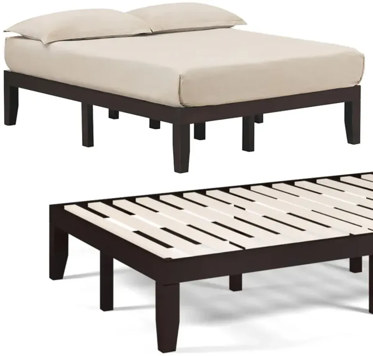 14 Inch Full Size Rubber Wood Platform Bed Frame with Wood Slat Support