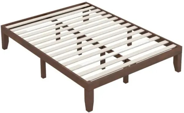 14 Inch Queen Size Rubber Wood Platform Bed Frame with Wood Slat Support