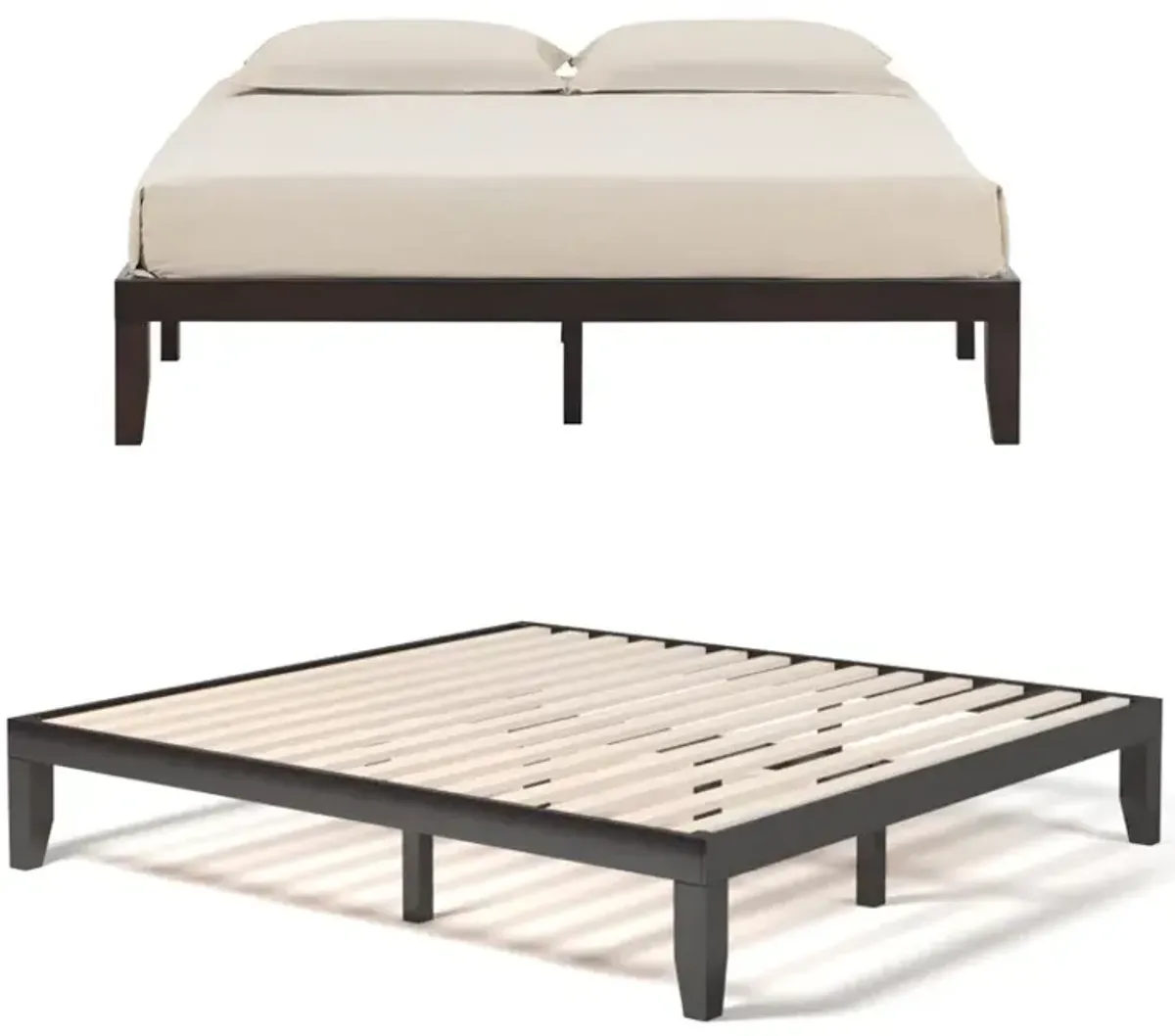 14 Inch King Size Rubber Wood Platform Bed Frame with Wood Slat Support