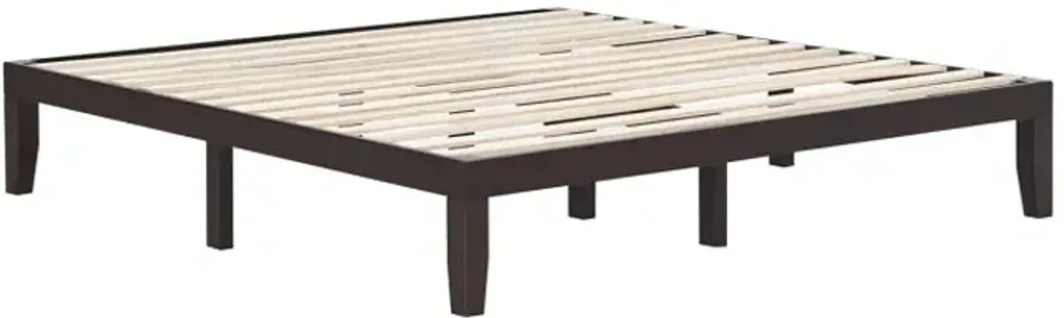 14 Inch King Size Rubber Wood Platform Bed Frame with Wood Slat Support