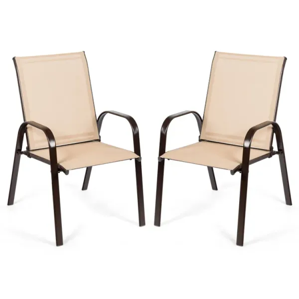2 Pieces Patio Outdoor Dining Chair with Armrest