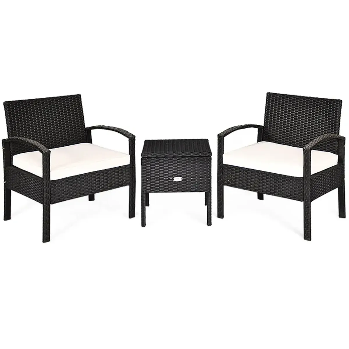 3 Pieces PE Rattan Wicker Sofa Set with Washable and Removable Cushion for Patio