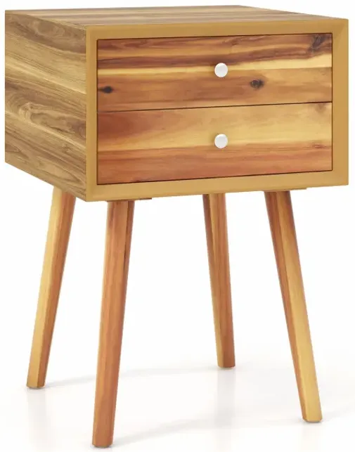 Mid-Century Wooden Multipurpose End Table with 2 Storage Drawers