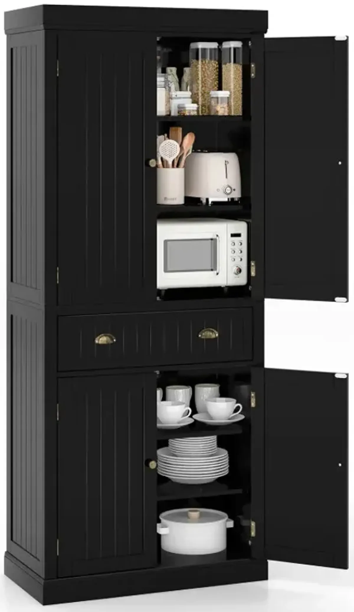 Kitchen Pantry Storage Cabinet with Doors Drawer and Adjustable Shelves