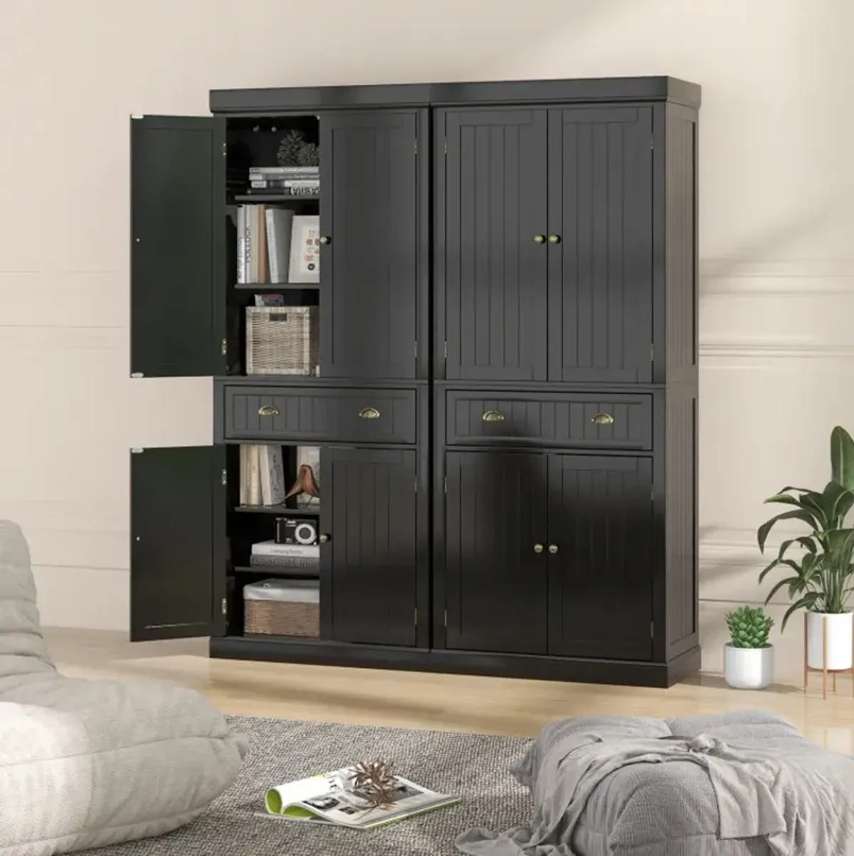 Kitchen Pantry Storage Cabinet with Doors Drawer and Adjustable Shelves