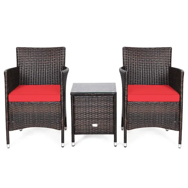 3 Pieces Ergonomic Wicker Patio Conversation Set
