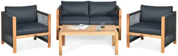 4 Pieces Acacia Wood Sofa Set with Cushions for Outdoor Patio