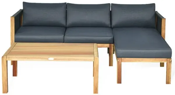 3 Pieces Patio Acacia Wood Sofa Furniture Set with Nylon Rope Armrest