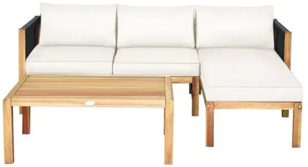 3 Pieces Patio Acacia Wood Sofa Furniture Set with Nylon Rope Armrest