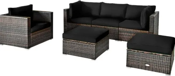 6 Pieces Patio Rattan Furniture Set with Sectional Cushion