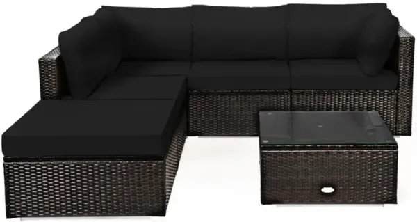 6 Pieces Outdoor Patio Rattan Sectional Sofa Set with Coffee Table