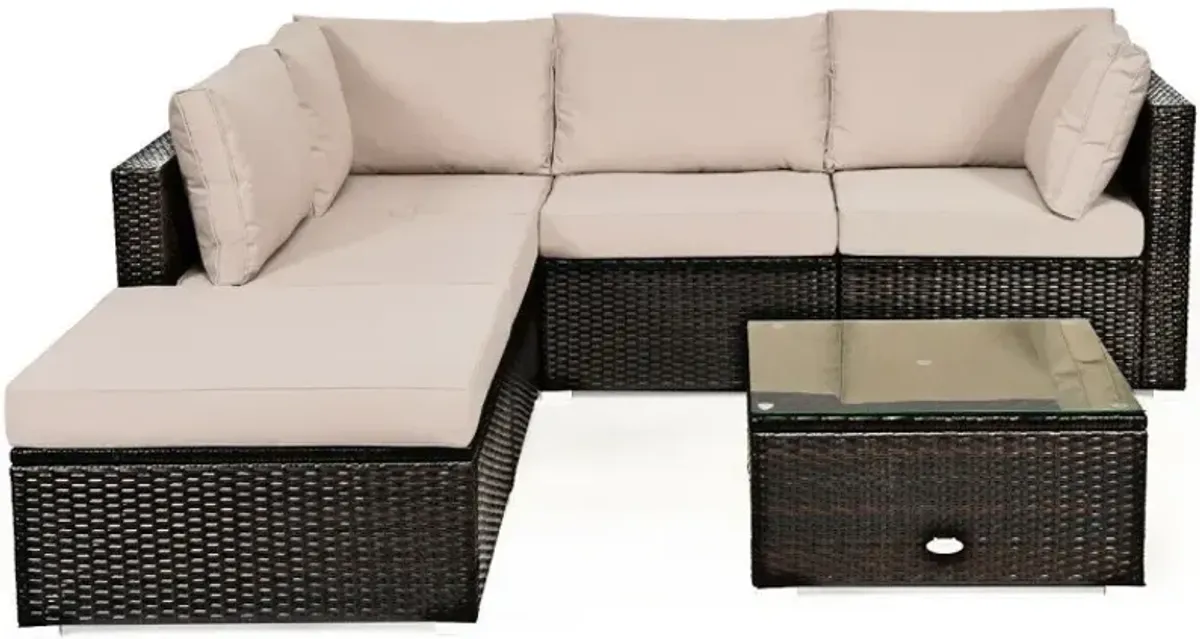 6 Pieces Outdoor Patio Rattan Sectional Sofa Set with Coffee Table