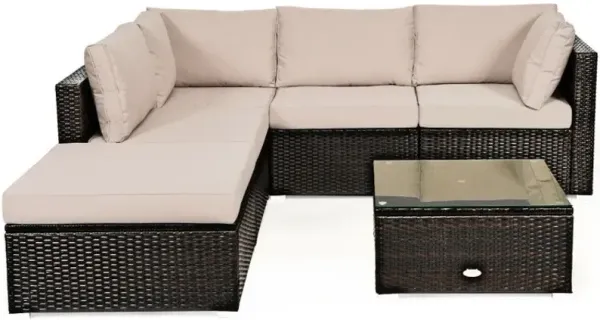 6 Pieces Outdoor Patio Rattan Sectional Sofa Set with Coffee Table
