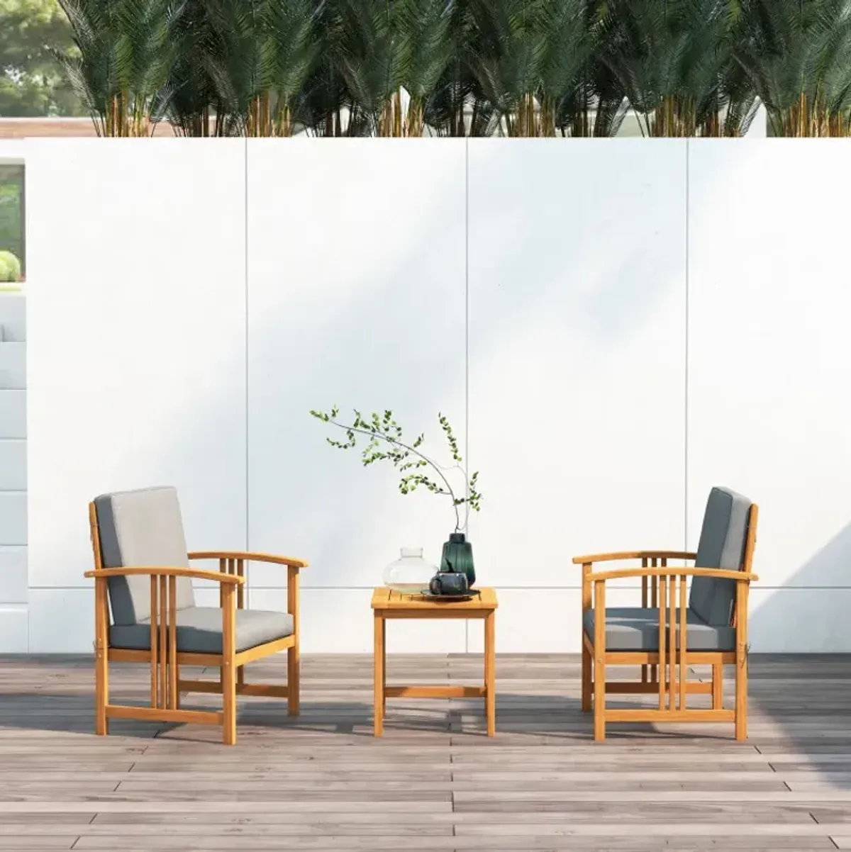 3 Pieces Solid Wood Outdoor Patio Sofa Furniture Set