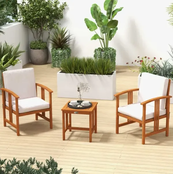 3 Pieces Solid Wood Outdoor Patio Sofa Furniture Set
