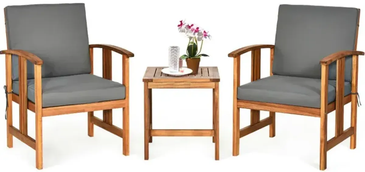 3 Pieces Solid Wood Outdoor Patio Sofa Furniture Set