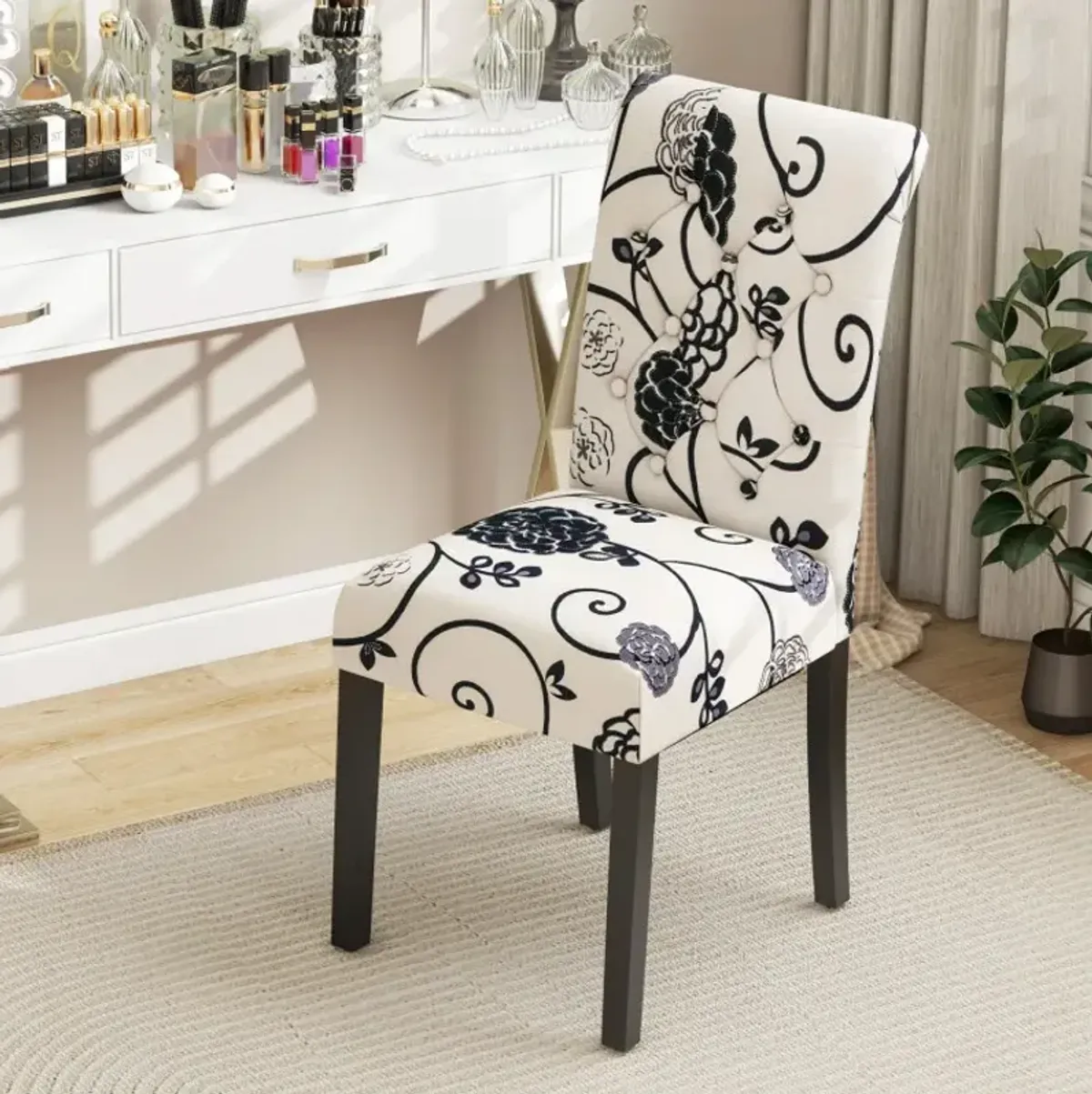 2 Pieces Tufted Dining Chair Set with Adjustable Anti-Slip Foot Pads