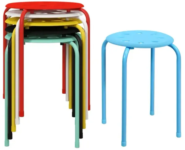 17.5 Inch Set of 6 Portable Plastic Stack Stools with Metal Frame