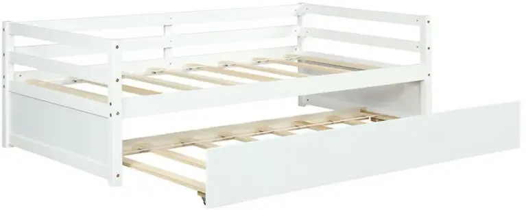 Twin Size Trundle Platform Bed Frame with  Wooden Slat Support