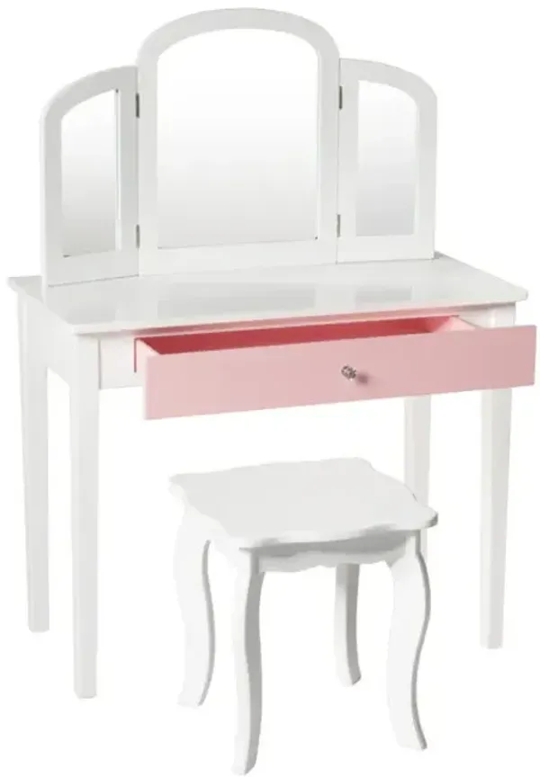 Kids Princess Make-Up Dressing Table with Tri-folding Mirror and Chair