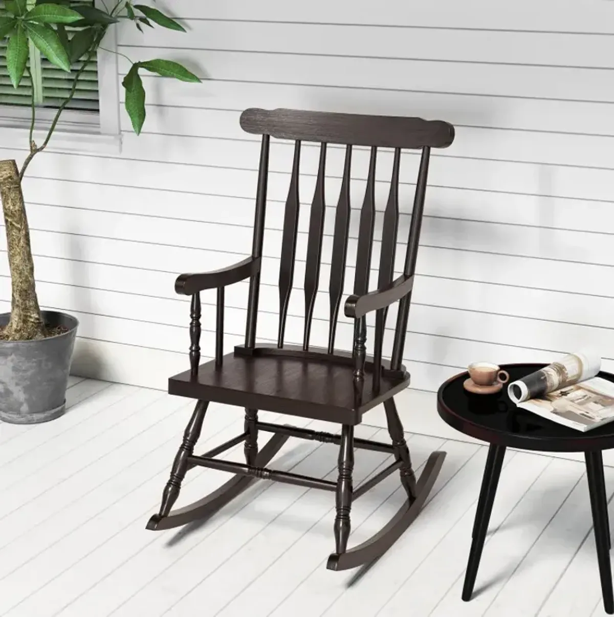 Rocking Chair with Solid Wooden Frame for Garden and Patio