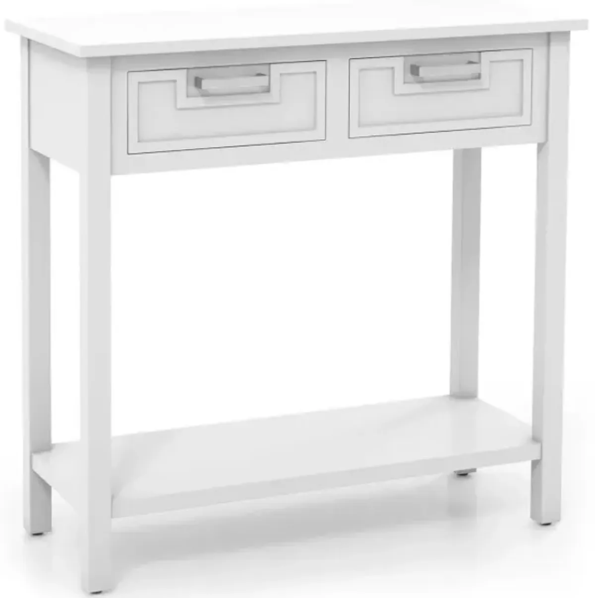 Narrow Console Table with Drawers and Open Storage Shelf